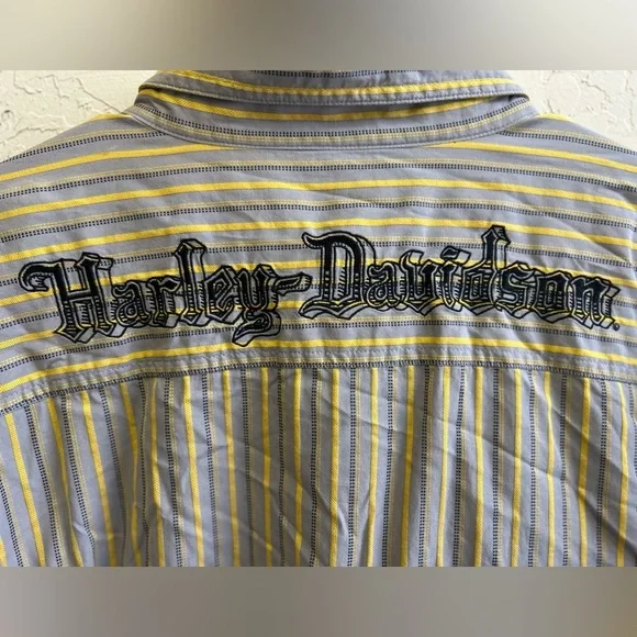 Harley Davidson y2k style embroidered striped casual button down 2XL. Bikercore - Picture 6 of 8